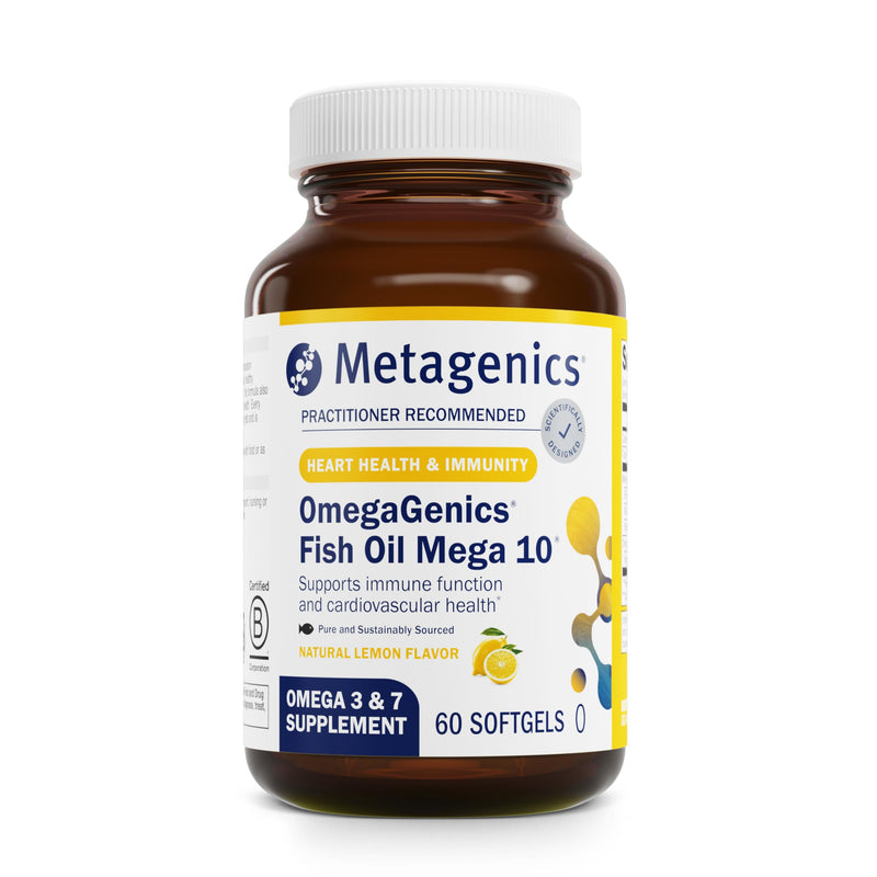 Metagenics OmegaGenics Mega 10, Omega-3 Heart Health Support, 60 Softgels | Omega-3 Fish Oil Supplement, 1000 mg EPA and DHA per Serving, Supports Heart, Brain and Joint Health, Non-GMO and Gluten-Free