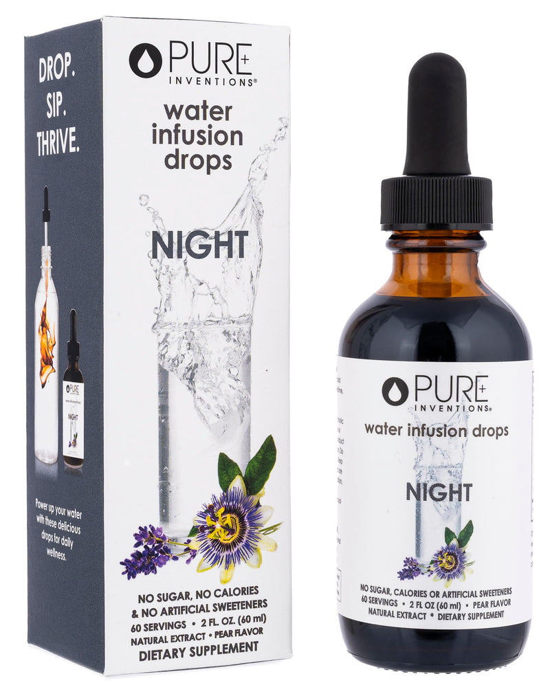 Pure Inventions Night - Pear Flavored Water Infusion Drops - No Sugar, Calories, or Artificial Sweeteners - 60 Servings - 2oz Night Time - Pear - BeesActive Australia