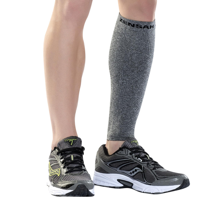 Zensah Calf/Shin Compression Sleeve - Made in the USA Single Leg Compression Sleeve for Shin Splint Relief, Recovery, Running Large-X-Large Heather Grey - BeesActive Australia