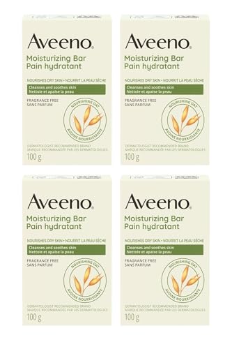 Aveeno Gentle Moisturizing Bar Facial Cleanser with Nourishing Oat for Dry Skin, Fragrance-free, Dye-Free, & Soap-Free, 3.5 oz (Pack of 4) Unscented 3.5 Ounce (Pack of 4)