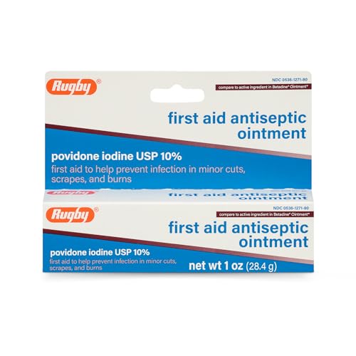 Rugby First Aid Antiseptic Ointment, Povidone Iodine USP 10%, 1 Oz