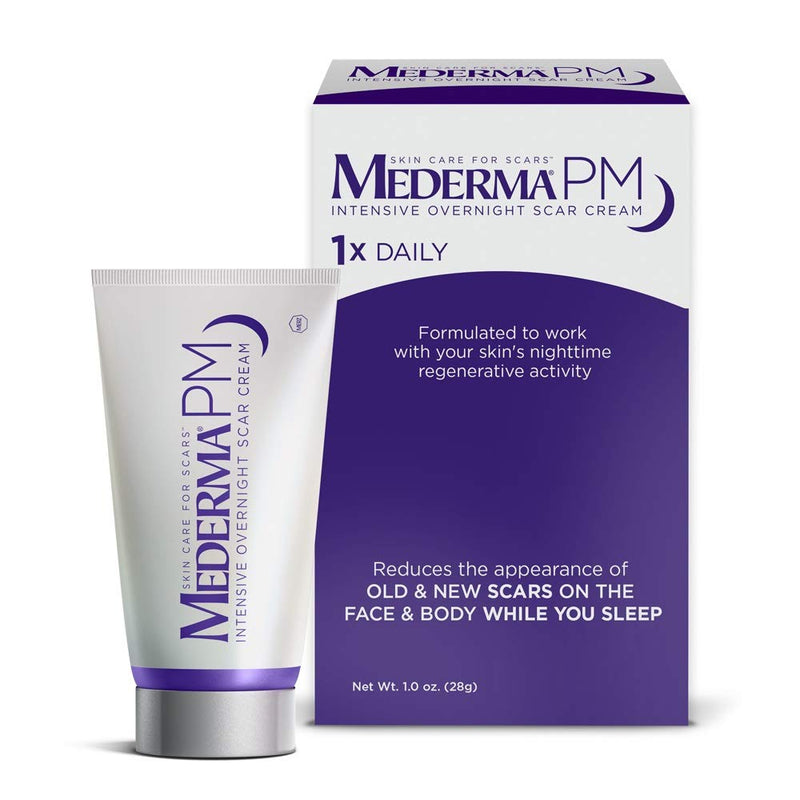 Mederma PM Intensive Overnight Scar Cream - Works with Skin's Nighttime Regenerative Activity - Once-Nightly Application is Clinically Shown to Make Scars Smaller & Less Visible - 1 Ounce, Beige (302591302106) Old Label - 1 Ounce (Pack of 1)