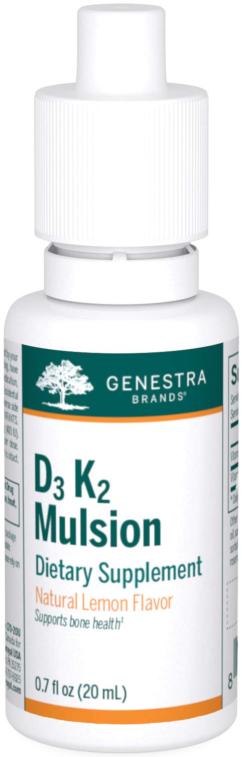 Genestra Brands D3 K2 Mulsion, Natural Lemon, 122 Servings | Liquid Vitamins for Bone Health*, Vitamin D & K2 Supplements, Supports Bone Health*