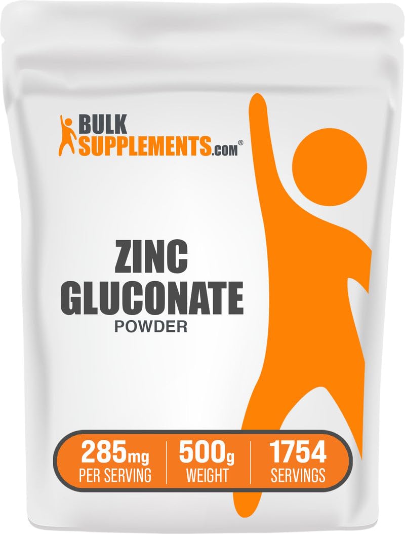 BulkSupplements.com Zinc Gluconate Powder - Zinc 40mg, Mineral Supplement for Immune Support - Gluten Free, 285mg per Serving, 500g (1.1 lbs) (Pack of 1) Unflavored 17.64 Ounce (Pack of 1)