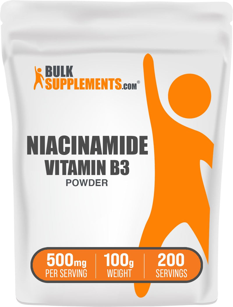 BulkSupplements.com Niacinamide Powder - Vitamin B3 Powder, Niacinamide Supplement, Niacinamide 500mg - B3 Vitamins for Skin, Gluten Free, 500mg per Serving, 100g (3.5 oz) (Pack of 1) 3.5 Ounce (Pack of 1)