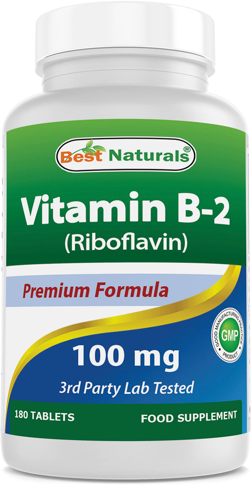 Best Naturals Vitamin B2 (Riboflavin) 100 mg 180 Tablets - Premium Formula - 3rd Party Lab Tested 180 Count (Pack of 1)