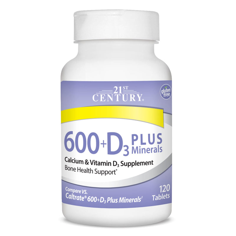 21st Century Calcium 600 Plus D Plus Minerals Caplets, Bone & Joint, 120 | Calcium 600 mg with Vitamin D3 & Essential Minerals, Compare VS. Caltrate® 600+D3 Plus Minerals, Bone, Joint & Muscle Support