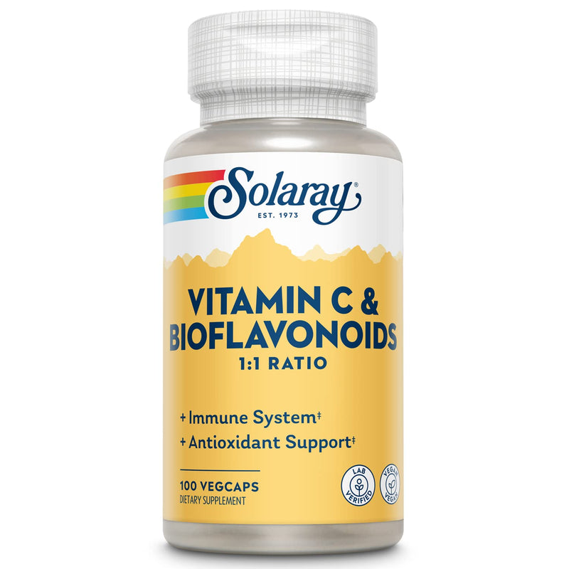 SOLARAY Vitamin C 500 mg with Citrus Bioflavonoids, 100 VegCaps | Immune, Antioxidant & Cellular Support, 1:1 Vitamin C & Citrus Bioflavonoids, 50 Servings, Vegan & Lab Verified 100 Count (Pack of 1)