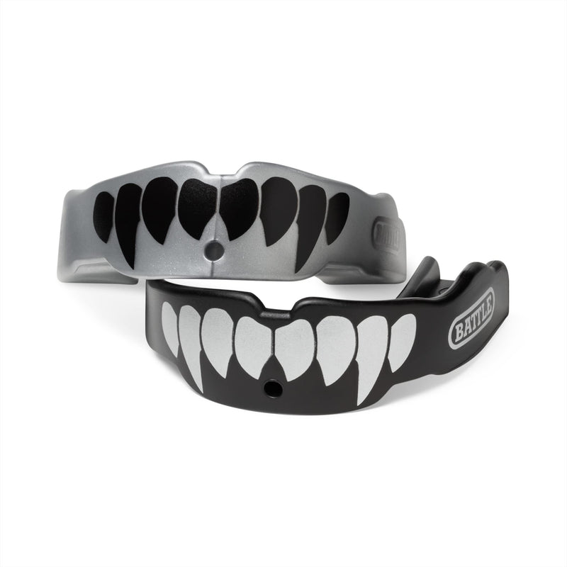 Battle Sports Science Fang Football Mouth Guard (2-Pack) Adult (Age 10 & Up) Silver/Black - BeesActive Australia