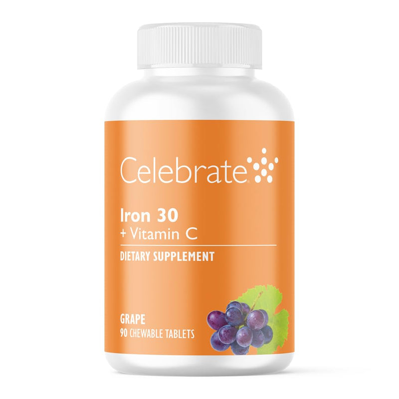 Celebrate Vitamins Bariatric Iron with Vitamin C, 30mg Iron, 90-Day Supply | 90-Chewable Tablets, Grape Flavor, 60mg Vitamin C, Once-Daily Bariatric Support After Surgery