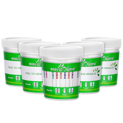 Easy@Home Drug Test Cup: 5 Pack Drug Test Kit 14 Panel, Testing AMP/BUP/BAR/BZO/COC/MDMA/MET/MTD/OPI2000/OXY/PCP/PPX/TCA/THC50 - Including Marijuana/THC Urine Tests for Home Use #ECDOA-1144A3 5 Count (Pack of 1)