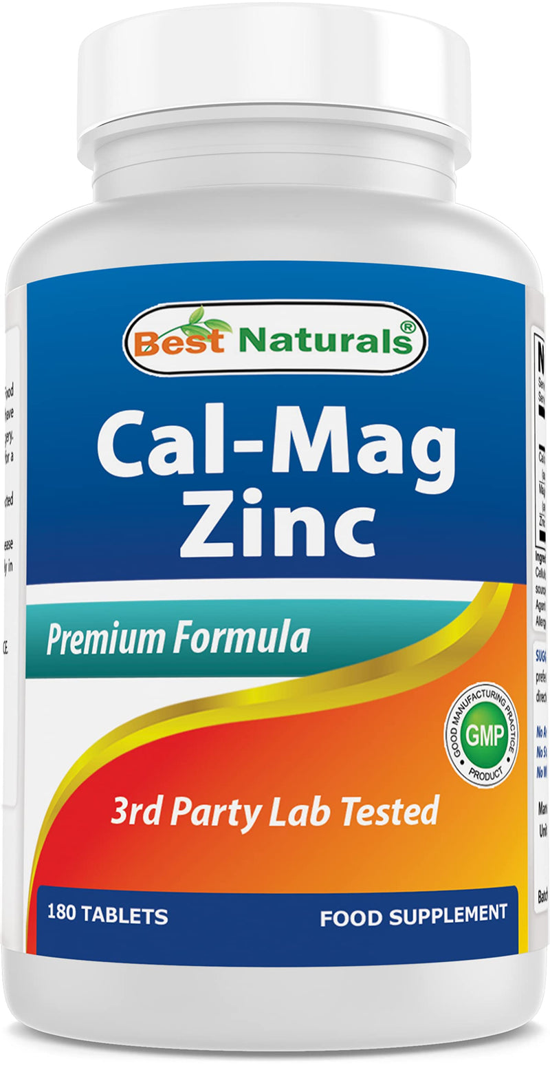 #1 CAL MAG ZINC by Best Naturals - Essential Mineral Complex - Manufactured in a USA Based GMP Certified Facility and Third Party Tested for Purity. Guaranteed!!, 180 Tablets Unflavored 180 Count (Pack of 1)
