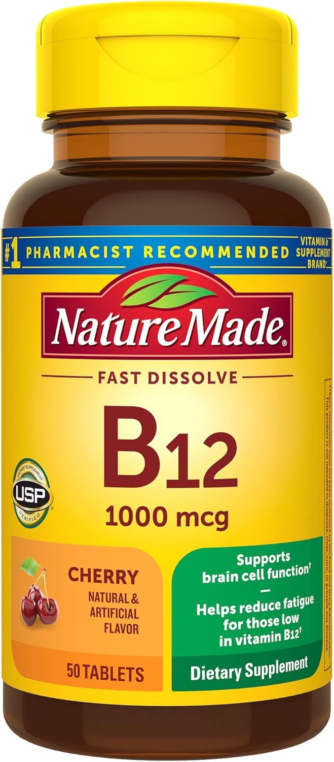 Nature Made Vitamin B-12 1000 MCG Sublingual, 50 Count (Pack of 3) Cherry 50 Count (Pack of 3)