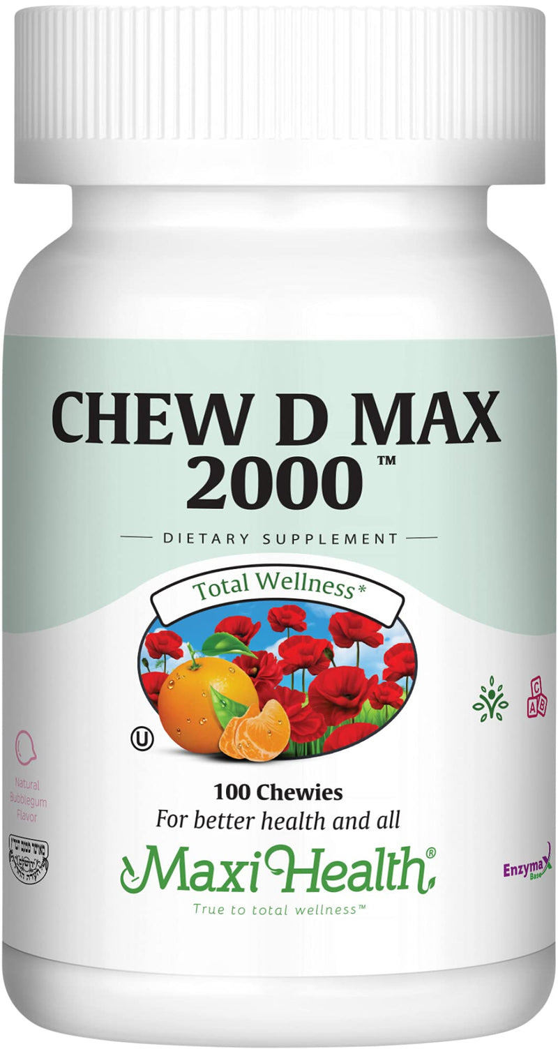 Maxi Health Chewable Vitamin D3 2000 IU Supplement - Delicious Natural Bubble Gum Flavor - Supports Calcium Absorption, Immune and Bone Health | Kosher | Vitamin D Immune Support Supplement | Calcium Absorption, Bone, Teeth & Muscle Support | Doctor Fo...