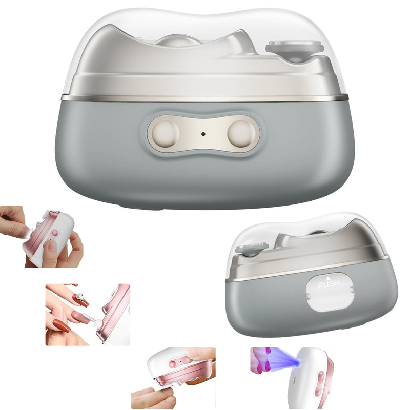 No Pain|Safe on Skin Automatic Nail Clipper & Polisher with Storage|LED Light|UV Lamp|2 Speeds Fingernail & Toenail Polishing Tool/Gift for Seniors with Limited Mobility & New Parents Trim Baby Nails Grey
