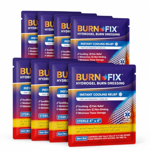 BurnFix® Burn Gel Dressing, 8 Pack, Sterile 4x4 Hydrogel Burn Pads 1.4 Ounce (Pack of 8)
