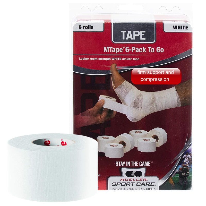 Mueller Sports Medicine MTape Rolls to Go, Quality Athletic Tape, Easy to Tear for Fast & Effective Taping, 1.5" x 10 Yards Per Roll, 6 Rolls White - BeesActive Australia