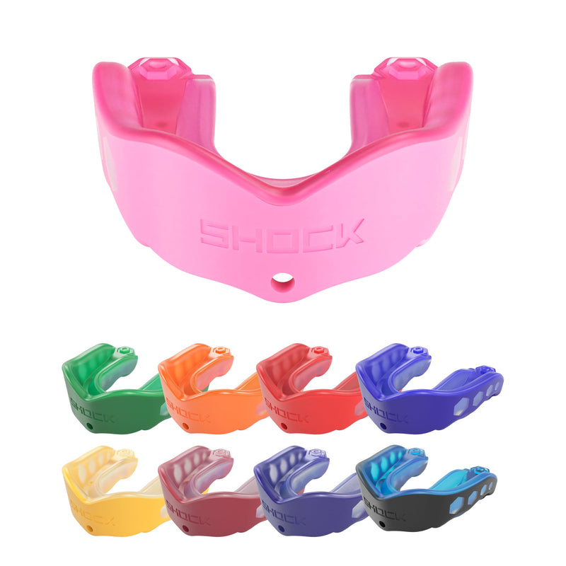 Shock Doctor Mouth Guard Sports, Hockey, Lacrosse, Baseball, Wrestling Moutguard, Gel Max Heavy Duty Protection & Custom Fit, Football Mouth Guard with Strap, Adult & Youth Mouthguard Non-flavored Pink - BeesActive Australia