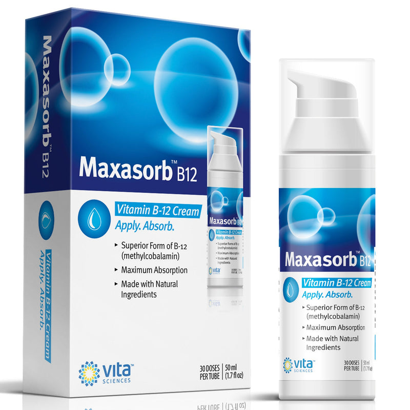 Vita Sciences Methylcobalamin Maxasorb Vitamin B12 Cream - 1.7 Oz | Fast-Absorbing Topical Cream Delivers 1,000 mcg Bioactive Methylcobalamin B12, Supports Healthy Skin Paraben-Free Metabolism 1.7 Fl Oz (Pack of 1)