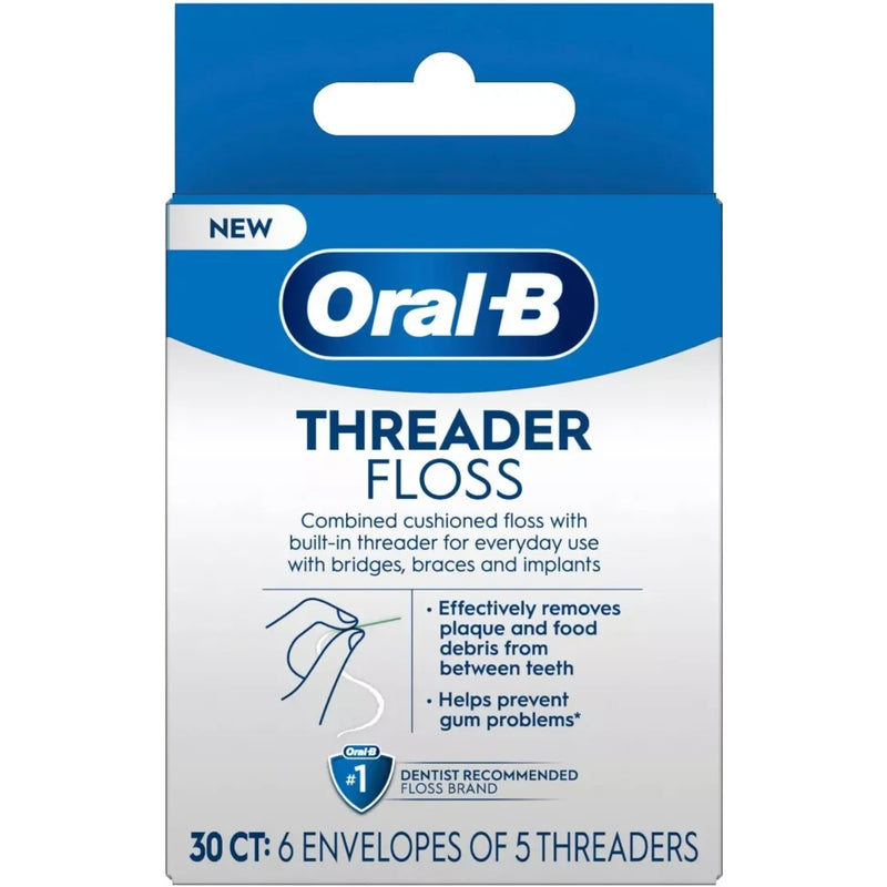 Oral-B Threader Floss 30 Count: 6 Envelopes of 5 Threaders (Pack of 5) 30 Count (Pack of 5)