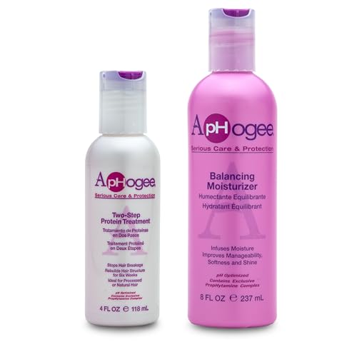 Aphogee Hair Care Double Bundle – Two-Step Protein Treatment (4 fl oz) & Balancing Moisturizer (8 fl oz) 12 Fl Oz (Pack of 1)