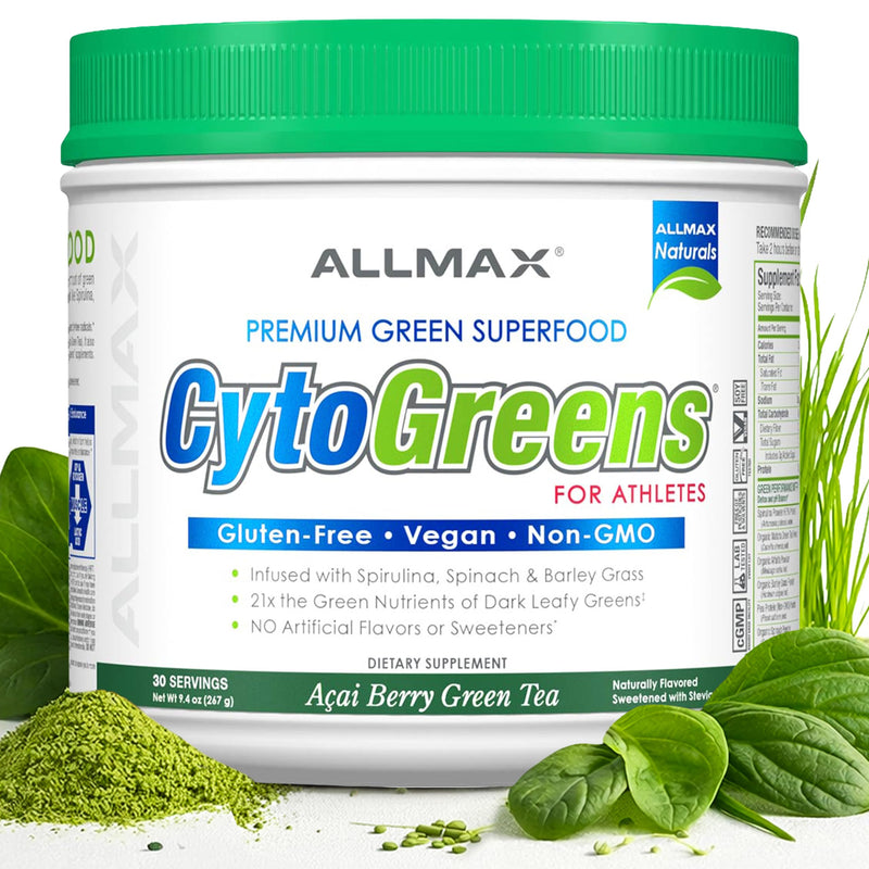 ALLMAX CytoGreens Super Greens Powder, Acai Berry Green Tea, 30 Servings | Supports Daily Wellness, Promotes Digestive Health, Superfood Greens Blend, Digestive Enzymes, Vegan