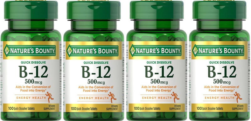 Nature's Bounty Vitamin B-12 500 mcg, 100 ea (Pack of 4)