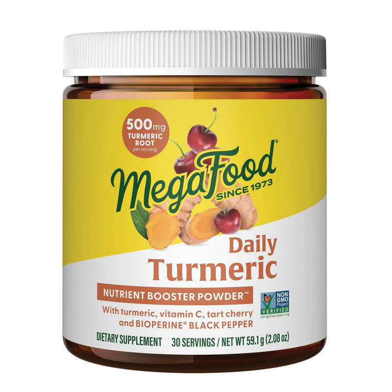 MegaFood Daily Turmeric Powder, Turmeric Supplement, Vegan, 2.08 Oz | Daily Support for Post Workout with Antioxidant Vitamin C, with Black Pepper Extract, Tart Cherry & Holy Basil, 30 Servings 2.08 Ounce (Pack of 1)
