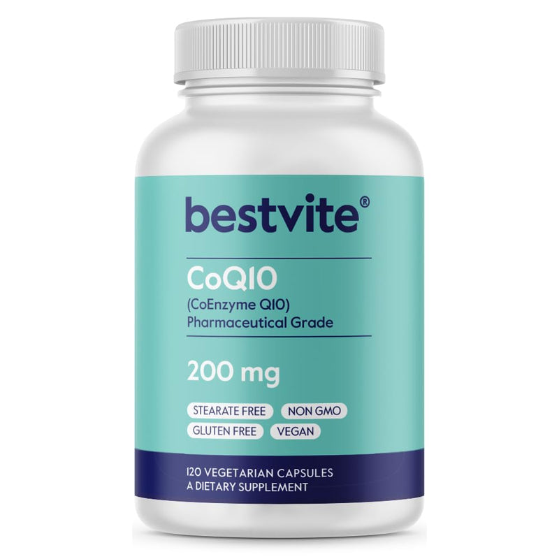 BESTVITE CoQ10 200mg (120 Vegetarian Capsules) Naturally Fermented - No Stearates - Vegan - Gluten Free - Non GMO 1 Count (Pack of 120)