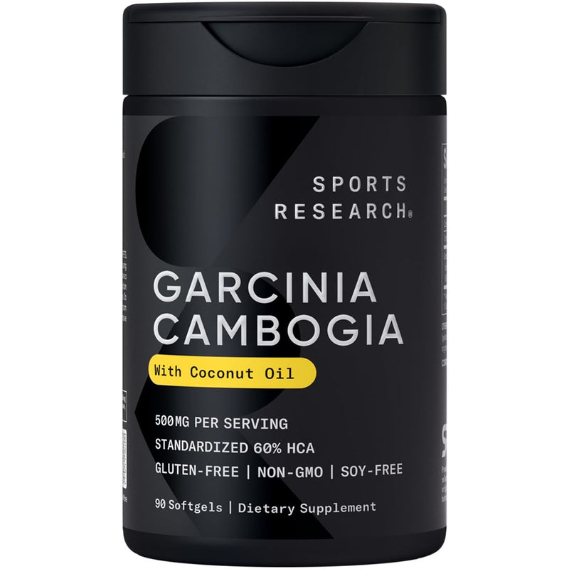 Sports Research Garcinia Cambogia Extract (60% HCA) with Extra Virgin Organic Coconut Oil | Non-GMO, Soy & Gluten Free (180 Liquid Softgels) 180 Count (Pack of 1)