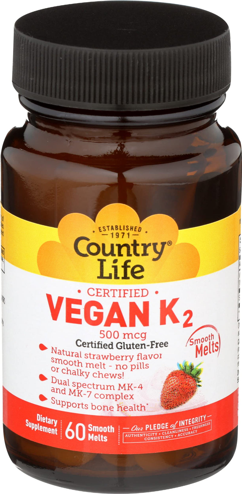Country Life Vegan K2 Melts 500 MCG, 60 CT