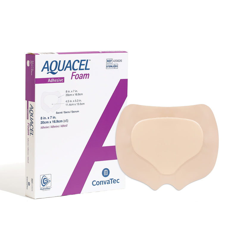 AQUACEL Foam 8"x7" Sacral Wound Dressing, Adhesive, 5 Ct 8" x 7" (5 Count)