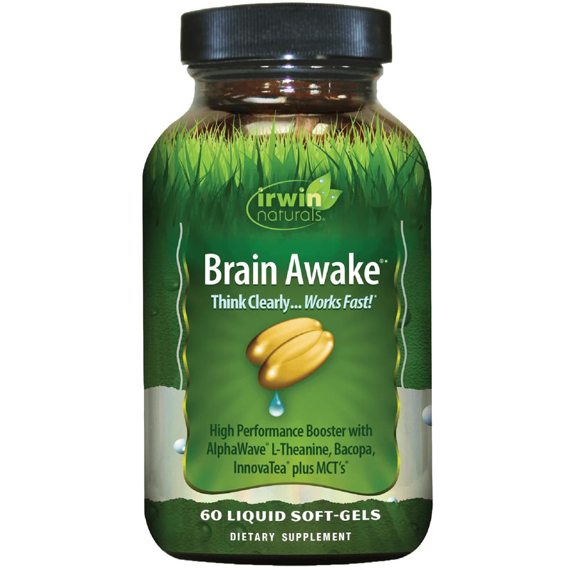 Irwin Naturals Brain Awake Focus & Concentration | Mental Clarity & Cognitive Performance Support | Bacopa + AlphaWave L-Theanine | 60 Liquid Soft-Gels 60 Count (Pack of 1)