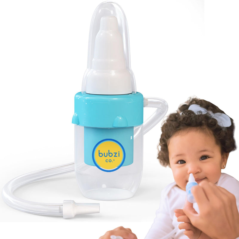 Bubzi Co Quick-Relief Baby Nasal Aspirator, Baby Nose Sucker for Sinus Congestion Relief, Reusable Snot Remover with Storage Case Blue