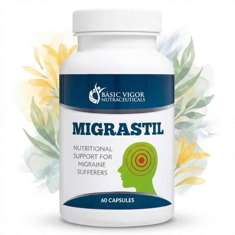 Basic Vigor Migrastil Migraine Support Capsules. Feverfew, Magnesium, Taurine & Vitamin B1 for Migraines Natural Supplement. Made in the USA. Vegan and Gluten Free.