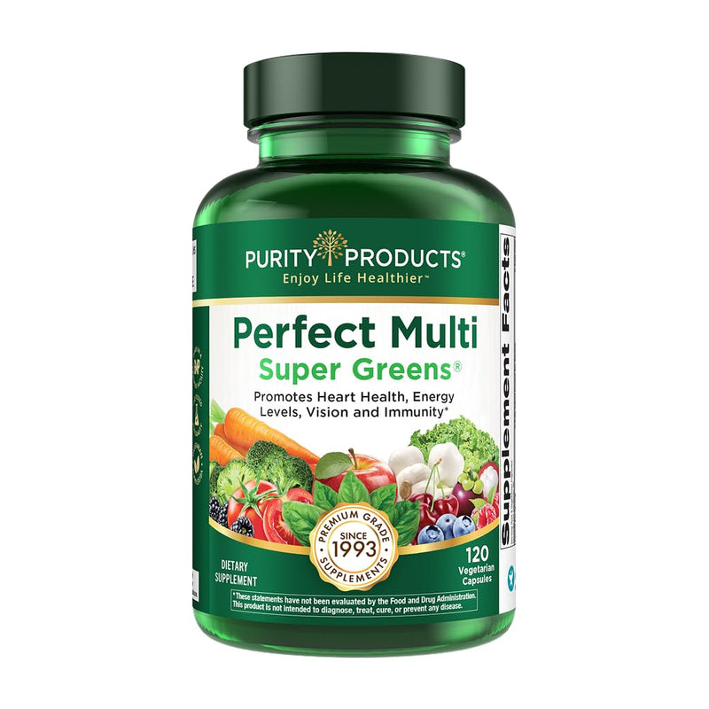 Purity Products Perfect Multi Super Greens Dietary Supplement Health Nutrition, 120 count | Phytonutrients with 3600+ ORAC Antioxidant Power, 2000 IU of Vitamin D, Folic Acid, Health Nutrition, 120 count