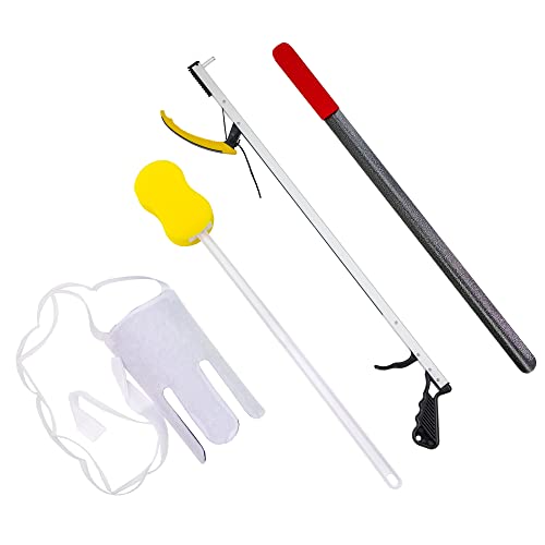 FabLife Hip Kit Daily Living Aids for Mobility, Hip Replacement Recovery, Knee and Back Surgery Includes Grabber Reacher, Bath Sponge Stick, Flexible Sock Aid, Shoehorn 26" Reacher, Metal Shoehorn With Flexible Sock Aid, Sponge