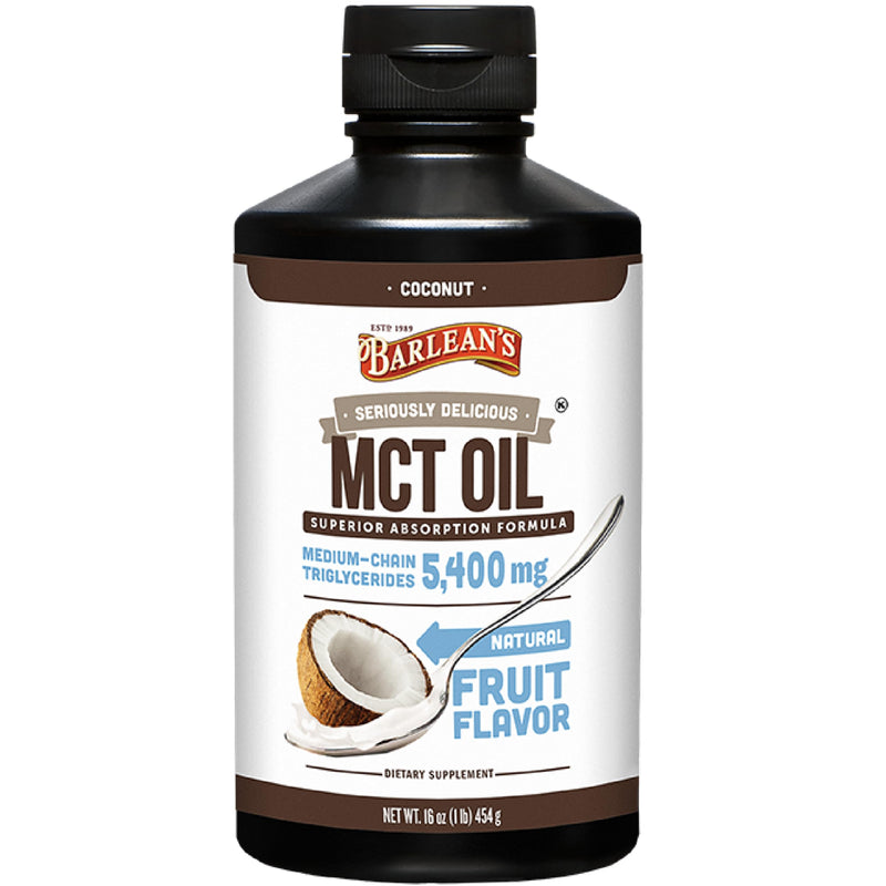 Barlean's MCT Oil Supplement, Coconut Flavored for Keto Coffee, Emulsified Creamy Liquid Syrup with 5,400mg Plant-Based MCT's to Support Energy, Focus and Wellness, 16 oz MCT Oil - Coconut Flavor 1 Pound (Pack of 1)