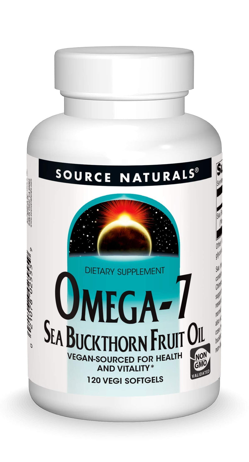 Source Naturals, Omega-7-120 Vegan Softgels | Sea Buckthorn Fruit Oil | Non-GMO | Vegan-Sourced for Health and Vitality 120 Count (Pack of 1)