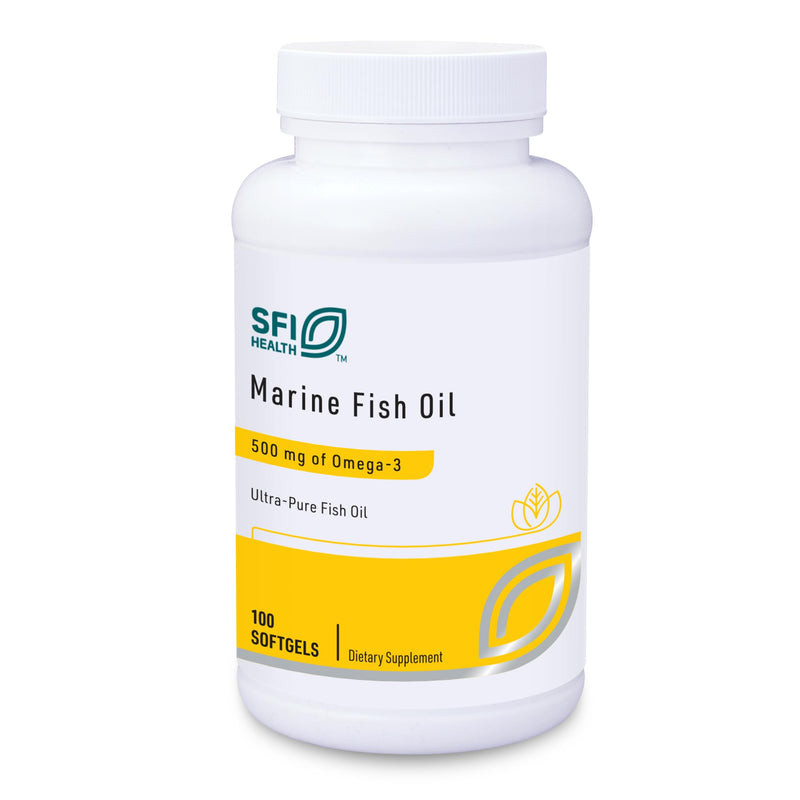 Klaire Labs SFI Health Marine Fish Oil, 100 Softgels | Ultra Pure 300 Milligrams EPA & 200 Milligrams DHA Omega 3 Unflavored Fish Oil with No Fishy Taste