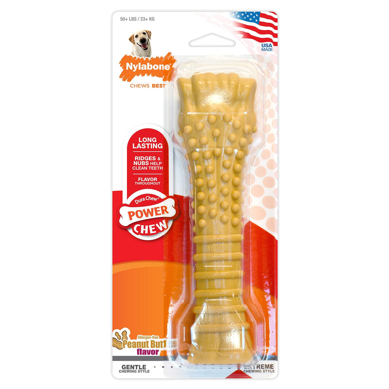 Nylabone Power Chew Textured Femur Bone Chew Toy for Dog, Indestructible Dog Toys for Aggressive Chewers Large Breed, Peanut Butter Flavor, X-Large/Souper (1 Count) X-Large/Souper (1 Count) - BeesActive Australia