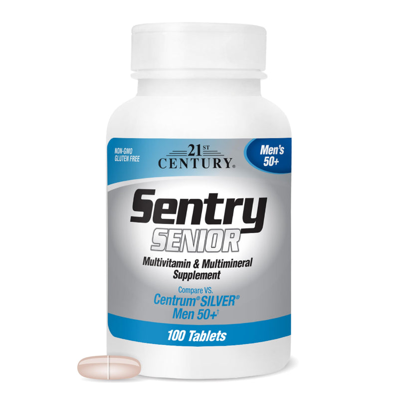 21st Century Sentry Senior Men 50+ Multivitamin Tablets, 100 Count | Complete Daily Multivitamin & Multimineral, Compare VS. Centrum® SILVER Men 50+, Men 50 Plus, Supports Heart 100 Count (Pack of 1)