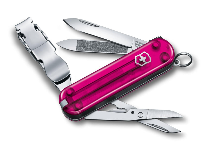 Victorinox Nail Clip 580, 8 Functions, Swiss Made Multi-Tool with Nail File, Nail Cleaner and Small Blade - Transparent Pink - BeesActive Australia