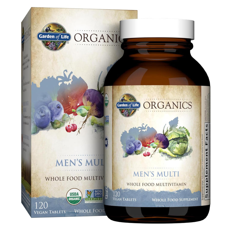Garden of Life Organics Whole Food Multivitamin for Men, 120 Tablets, Vegan Mens Vitamins and Minerals for Health and Well-Being, Certified Organic Vegan Multi | Prostate Support, B12 & Vitamins - Vegan Daily Whole Food Multivitamin, Non-GMO, Certified...