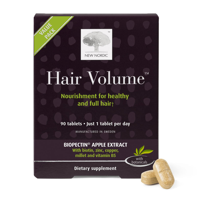 NEW NORDIC Hair Volume Daily Biotin Support Supplement | 90 Tablets | Daily hair supplement tablets made with biotin and Annurka apple extract for simple incorporation into your daily routine 90 Count (Pack of 1)