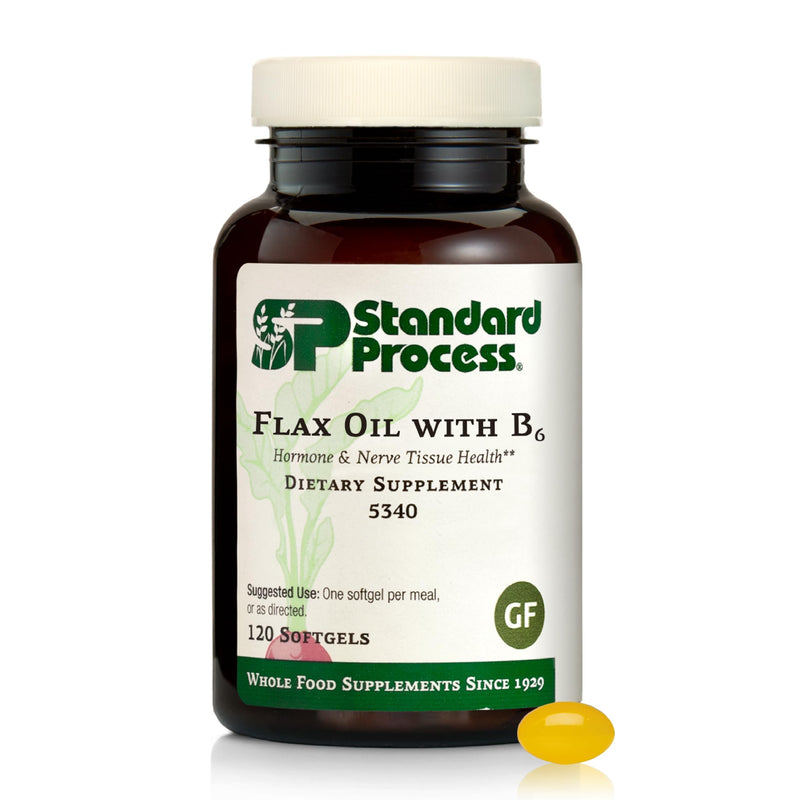 Standard Process Inc. Flax Oil with B6 - Supplement for Hormone & Nerve Tissue Support - Brain, Heart & Skin - Gluten-Free, Non-Dairy & Non-Soy - 120 Softgels (120 Servings)