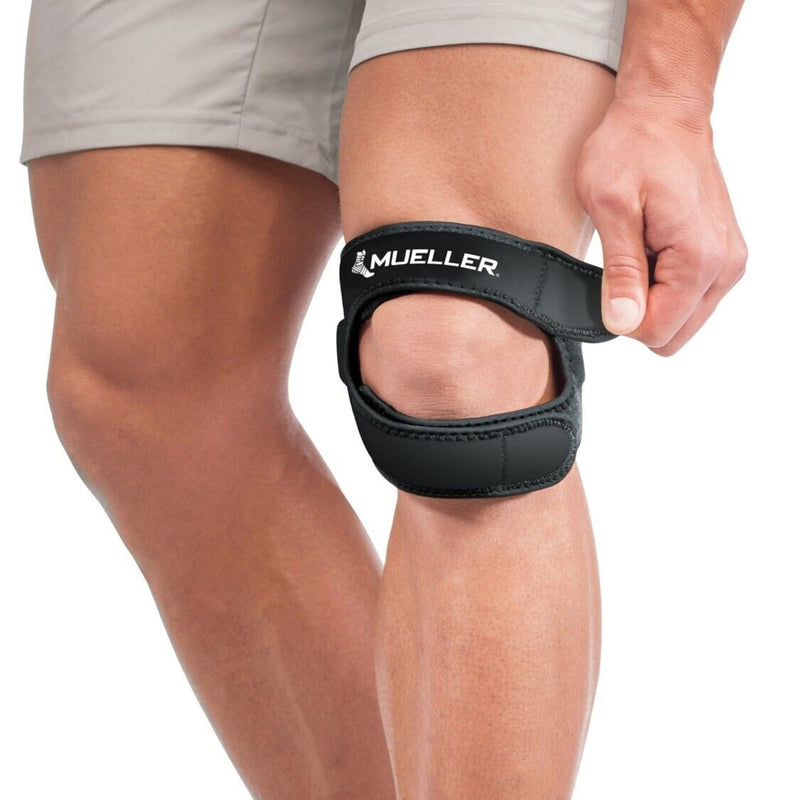 MUELLER Sports Medicine Adjustable Max Knee Single Strap for Men and Women, Compression & Pain Relief Support for Osgood-Schlatter's, Runner's Knee, Patellar Tendinitis, Black Large/X-Large - BeesActive Australia