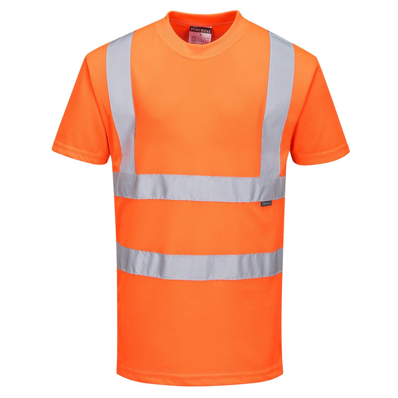 Portwest Hi-Vis T-Shirt RIS Viz Visibility Reflective Safety Work Wear Top ANSI 2, Large Orange