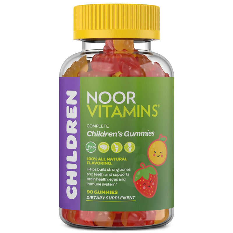 Noor Vitamins Halal Vitamins, Kids Vitamins, Kids Multivitamin Gummies: Vitamin C for Kids, D3, and Zinc for Immunity, B6 B12 for Energy. Gluten Free Halal Gummies, 90 Count Gummy Vitamins for Kid Multivitamins