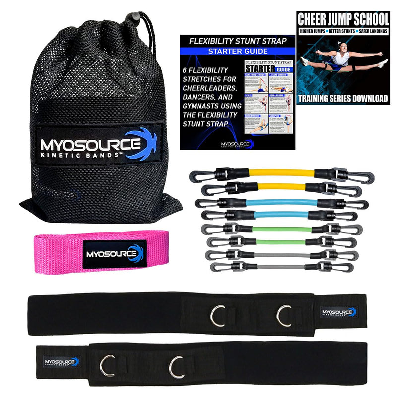 Cheer Kinetic Bands Cheerleader Flexibility and Strength Training | Improve Jumps, Stunts, Landings | 4-Level Leg Resistance Bands & 12 Stunt Strap Color Options, Digital Training Downloads Pink Level 1
